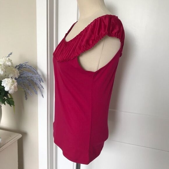 Ann Taylor Off Shoulder Ruffle Neck Tank Pink M - Picture 3 of 9